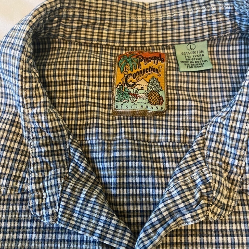 Pineapple Connection- Men's-Plaid-Button Down-Short Sleeve-Size Large - Picture 7 of 7